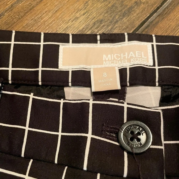 Michael Kors Miranda Trail Windowpane Print Black White Ankle Pant Women Size 8 - Picture 6 of 9